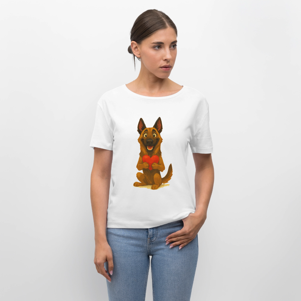 Malinois Shirt mit Herz Cartoon – liebevoller Belgischer Schäferhund als Hunde Motiv für Hundeliebhaber und Geschenkideen - Weiß