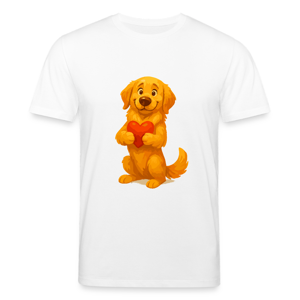 Golden Retriever T-Shirt mit Herz – süßer Cartoon Hund, liebevolles Motiv für Hundeliebhaber, Valentinstag oder besondere Geschenkideen - Weiß