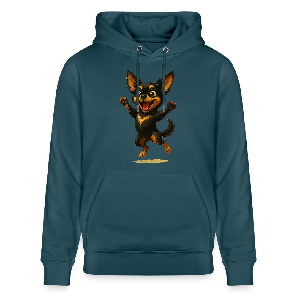 Fröhlicher Chihuahua Cartoon Hund – hüpfendes Tiermotiv voller Lebensfreude, witzige Geschenkidee für Hundefans und Tierfreunde - Dunkles Petrol