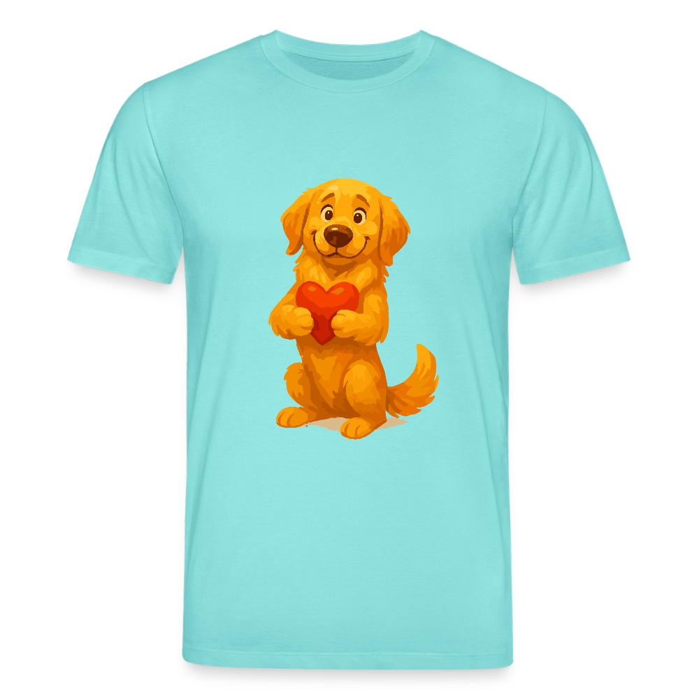 Golden Retriever T-Shirt mit Herz – süßer Cartoon Hund, liebevolles Motiv für Hundeliebhaber, Valentinstag oder besondere Geschenkideen - Poolblau
