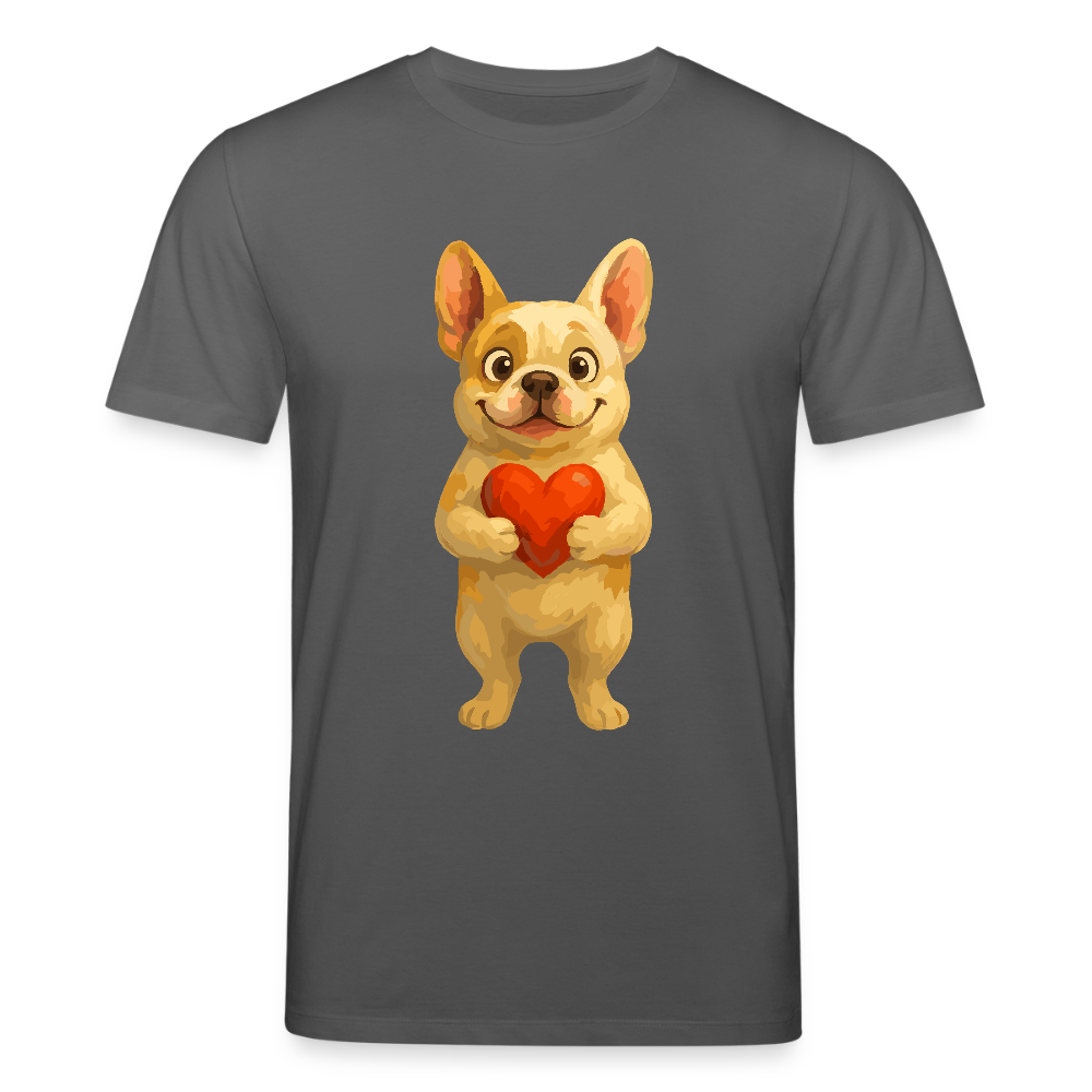 Französische Bulldogge T-Shirt mit Herz Cartoon – Liebevolles Hunde Motiv für Valentinstag, Freundschaft und Geschenkideen - Anthrazit