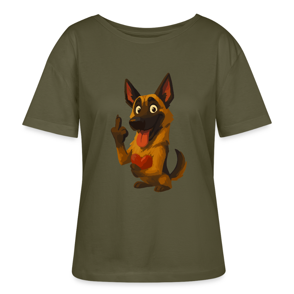 Frecher Malinois Shirt mit Herz – witziges und provokantes Hunde Cartoon Motiv für Hundeliebhaber mit Sinn für Humor - Khaki