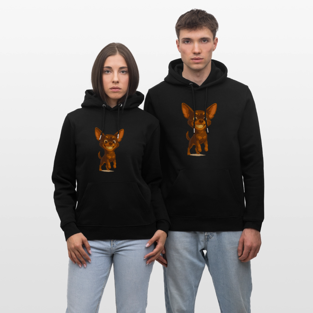 Grinsender Chihuahua Hoodie Cartoon Hund – witziges Tiermotiv mit großem Lächeln, Geschenkidee für Hundefans und Tierfreunde - Schwarz