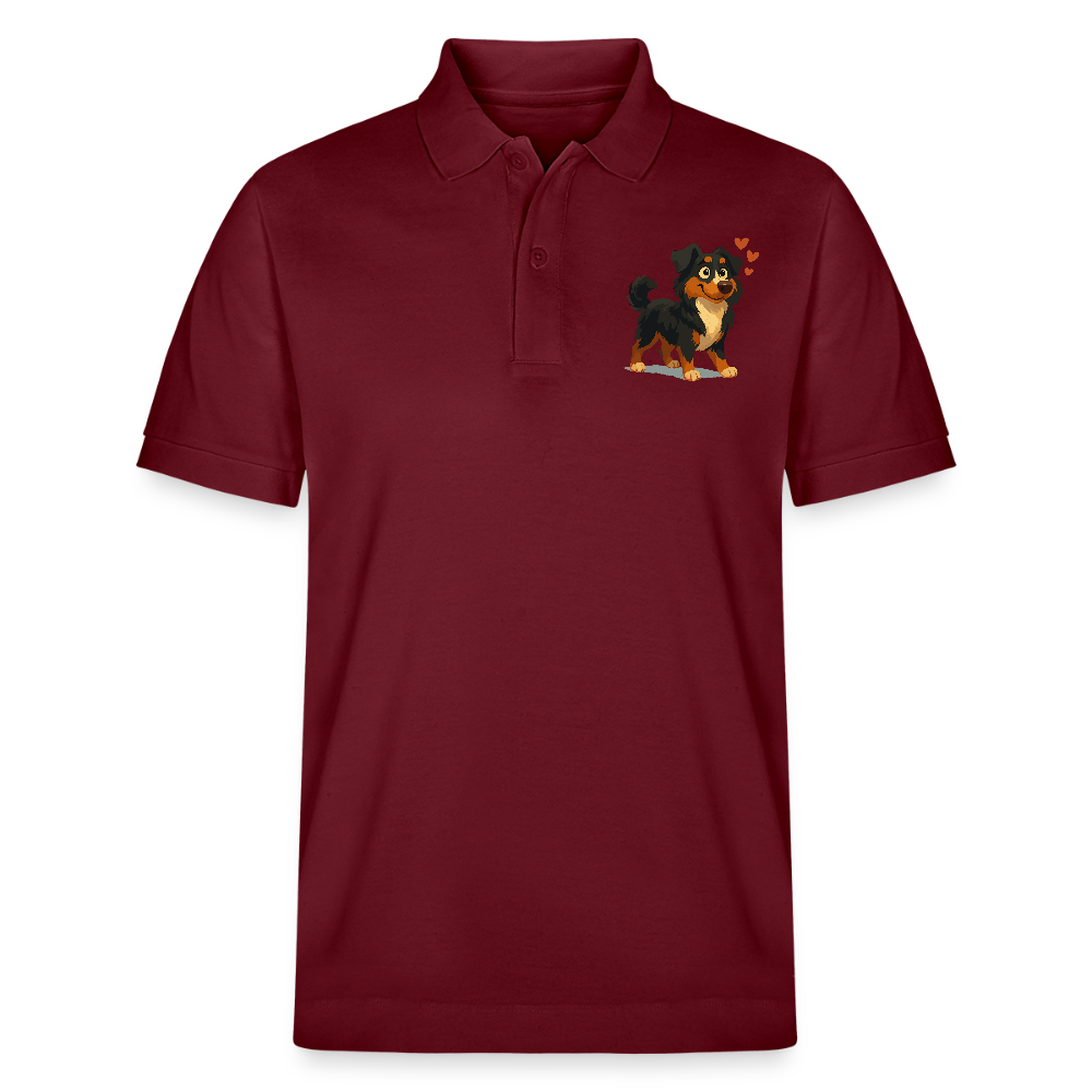 Australian Shepherd Poloshirt Verliebter Cartoon mit roten Herzen – Liebevolles Hunde Motiv für Valentinstag, Freundschaft und Geschenkideen - Burgunderrot