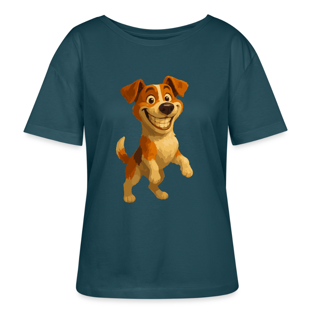 Jack Russell Terrier Shirt breit grinsend – süßer Cartoon Hund, lustiges Motiv für Hundeliebhaber & Geschenkidee für Tierfreunde - Dunkles Petrol