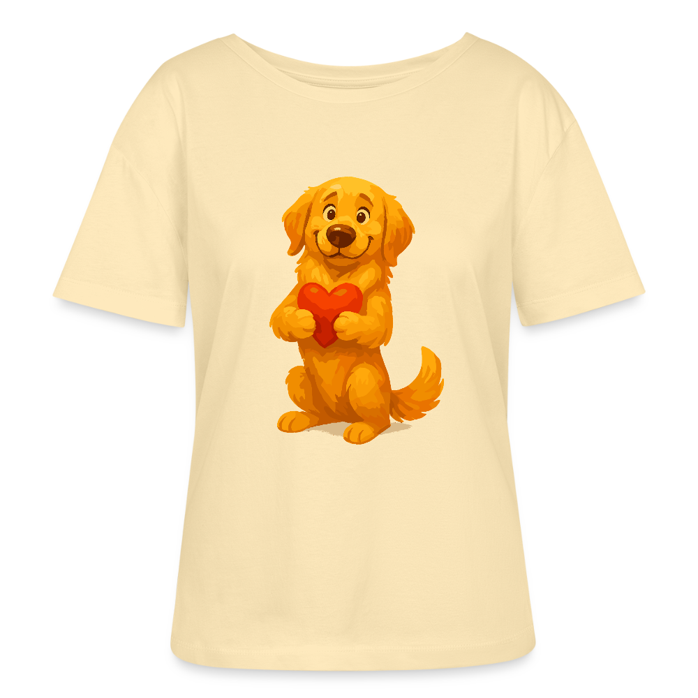 Golden Retriever Shirt mit Herz – süßer Cartoon Hund, liebevolles Motiv für Hundeliebhaber, Valentinstag oder besondere Geschenkideen - Creme