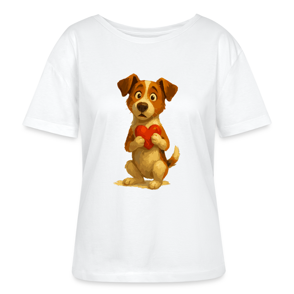 Jack Russell Terrier Shirt mit Herz – süßes Cartoon Motiv, liebevoller Hund, Geschenkidee für Valentinstag und Hundeliebhaber - Weiß