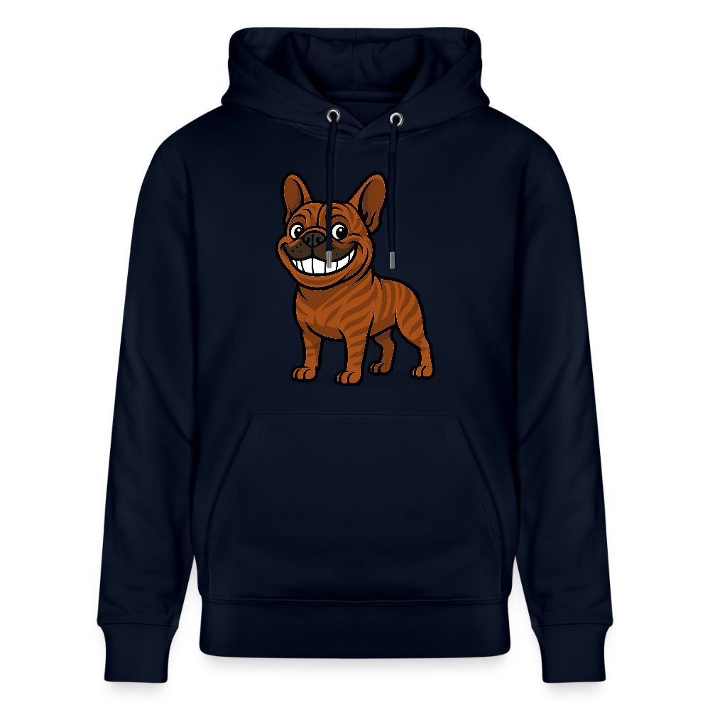 Französische Bulldogge Hoodie - Cartoon mit breitem Grinsen – Lustiges Hunde Motiv für Humor-Fans, Tierfreunde und Geschenkideen - Navy
