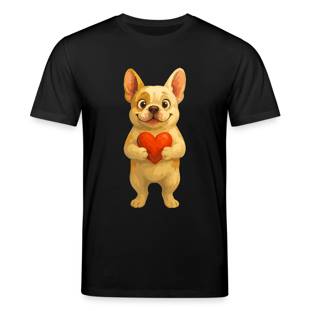 Französische Bulldogge T-Shirt mit Herz Cartoon – Liebevolles Hunde Motiv für Valentinstag, Freundschaft und Geschenkideen - Schwarz