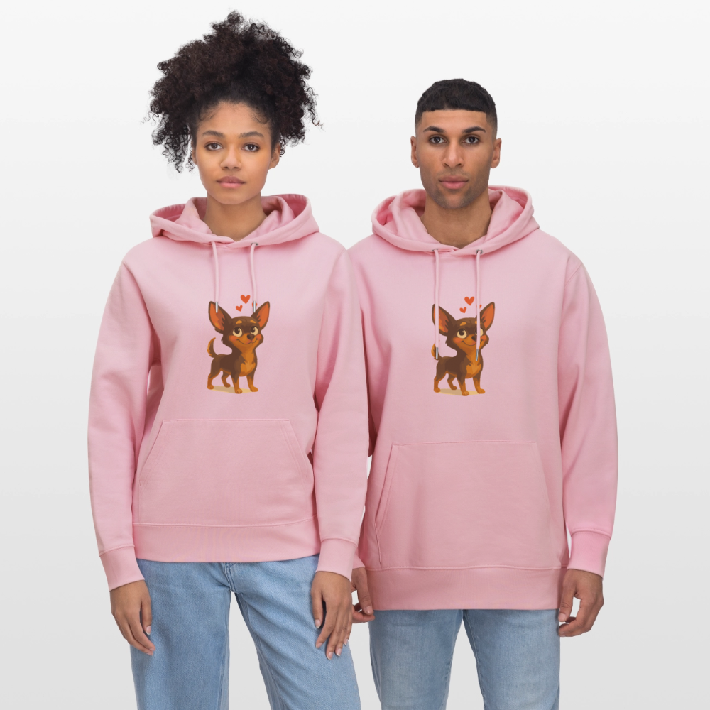Verliebter Chihuahua Hoodie Cartoon Hund mit Herzen – süßes romantisches Tiermotiv, Geschenkidee für Valentinstag und Hundefans - Hellrosa