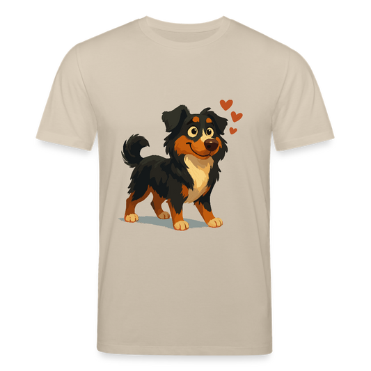 Australian Shepherd T-Shirt Verliebter Cartoon mit roten Herzen – Liebevolles Hunde Motiv für Valentinstag, Freundschaft und Geschenkideen - Beige