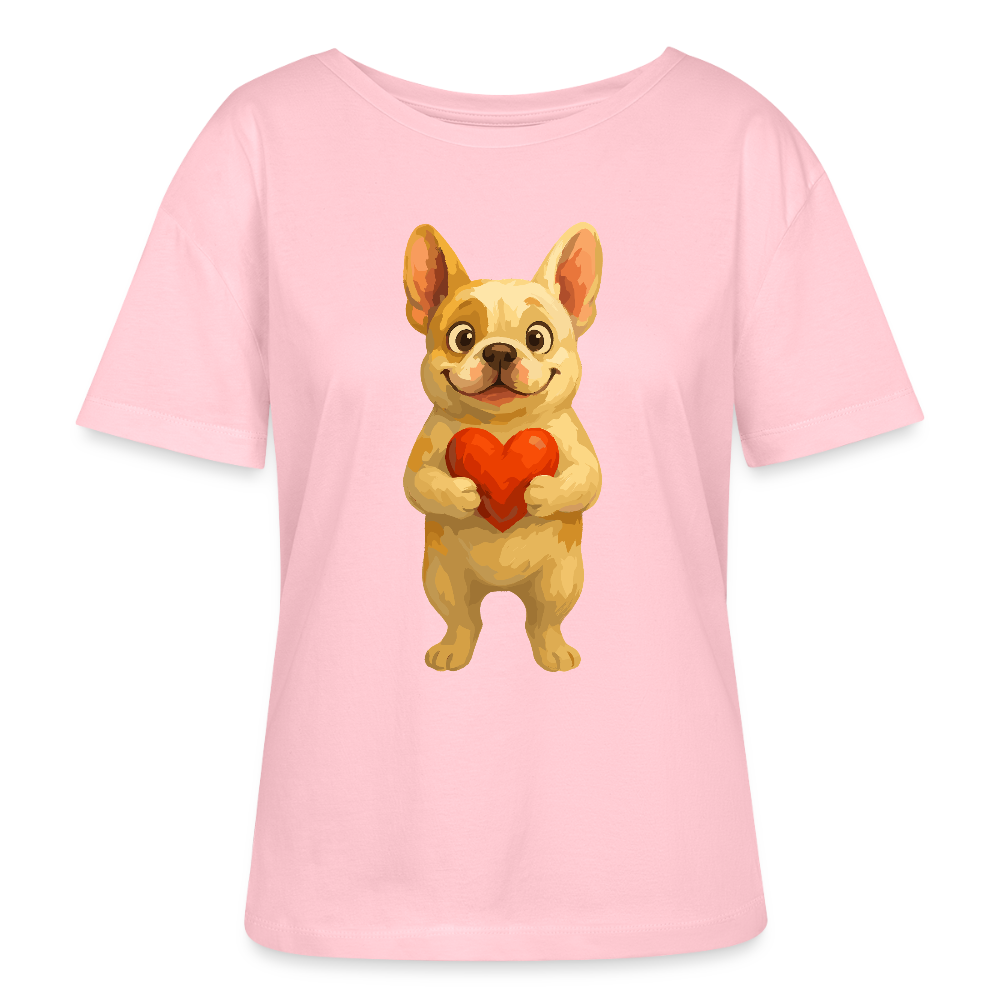 Französische Bulldogge Shirt mit Herz Cartoon – Liebevolles Hunde Motiv für Valentinstag, Freundschaft und Geschenkideen - Hellrosa