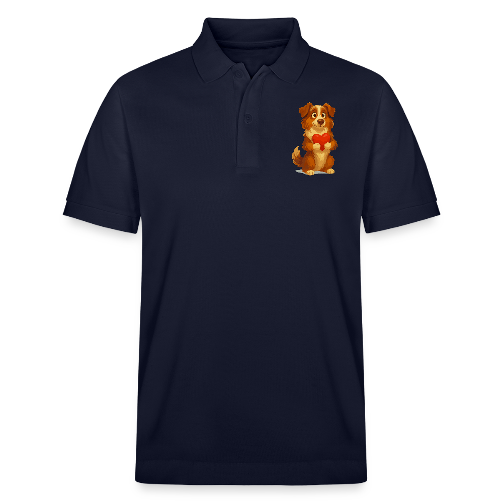 Australian Shepherd Poloshirt Süßer Cartoon mit Herz – Liebevolles Hunde Motiv für Valentinstag, Freundschaft und Geschenkideen - Navy