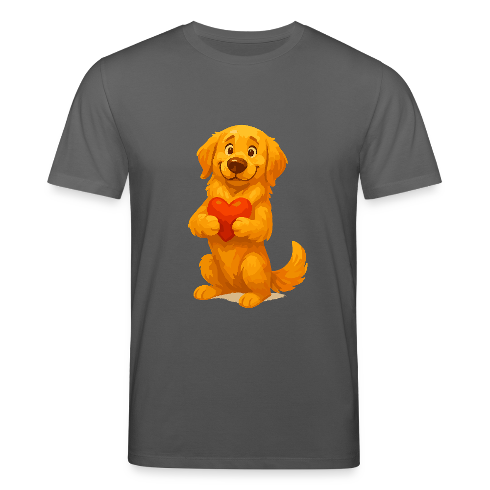 Golden Retriever T-Shirt mit Herz – süßer Cartoon Hund, liebevolles Motiv für Hundeliebhaber, Valentinstag oder besondere Geschenkideen - Anthrazit