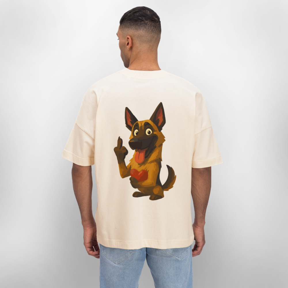 Frecher Malinois Oversized mit Herz – witziges und provokantes Hunde Cartoon Motiv für Hundeliebhaber mit Sinn für Humor - Weißgrau