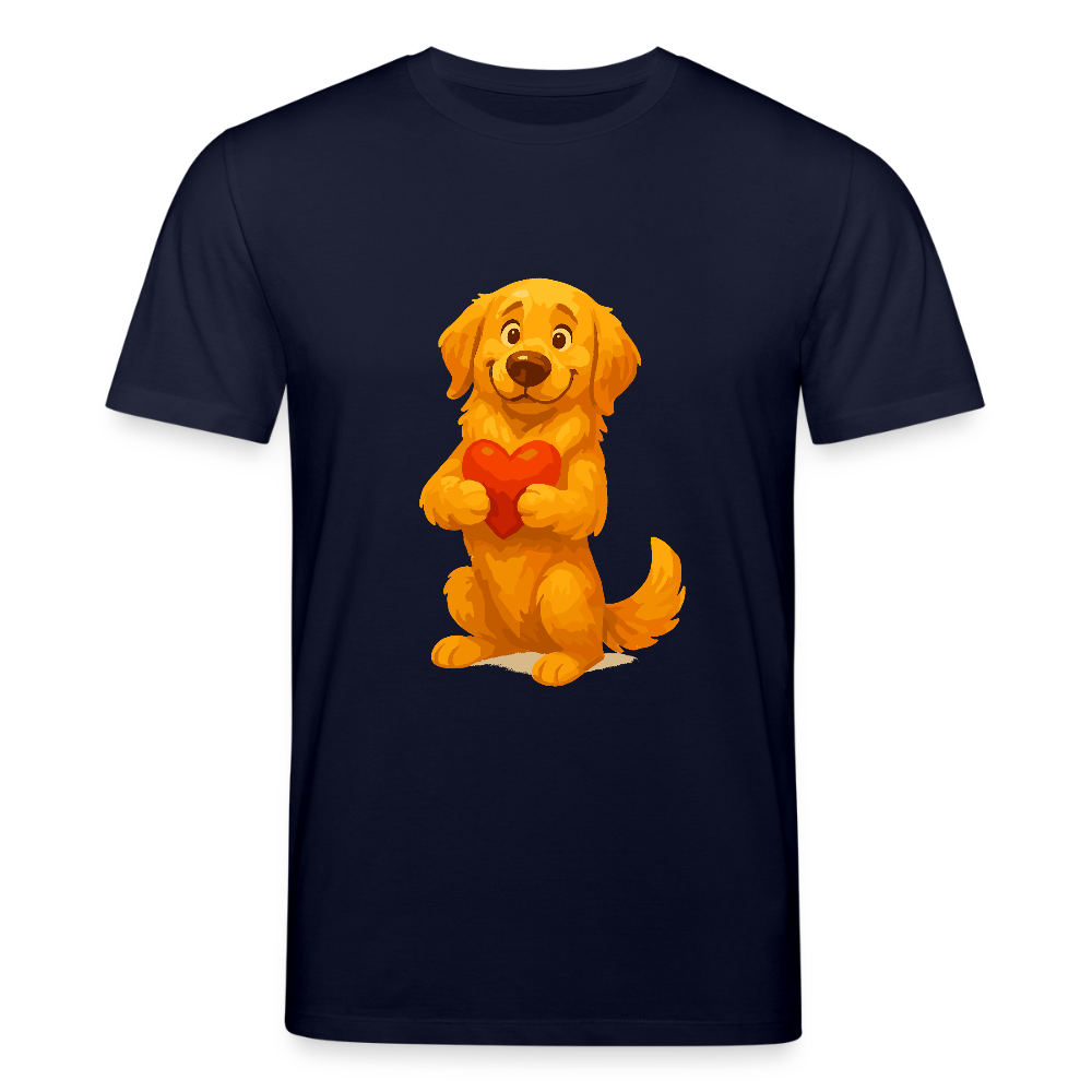 Golden Retriever T-Shirt mit Herz – süßer Cartoon Hund, liebevolles Motiv für Hundeliebhaber, Valentinstag oder besondere Geschenkideen - Navy