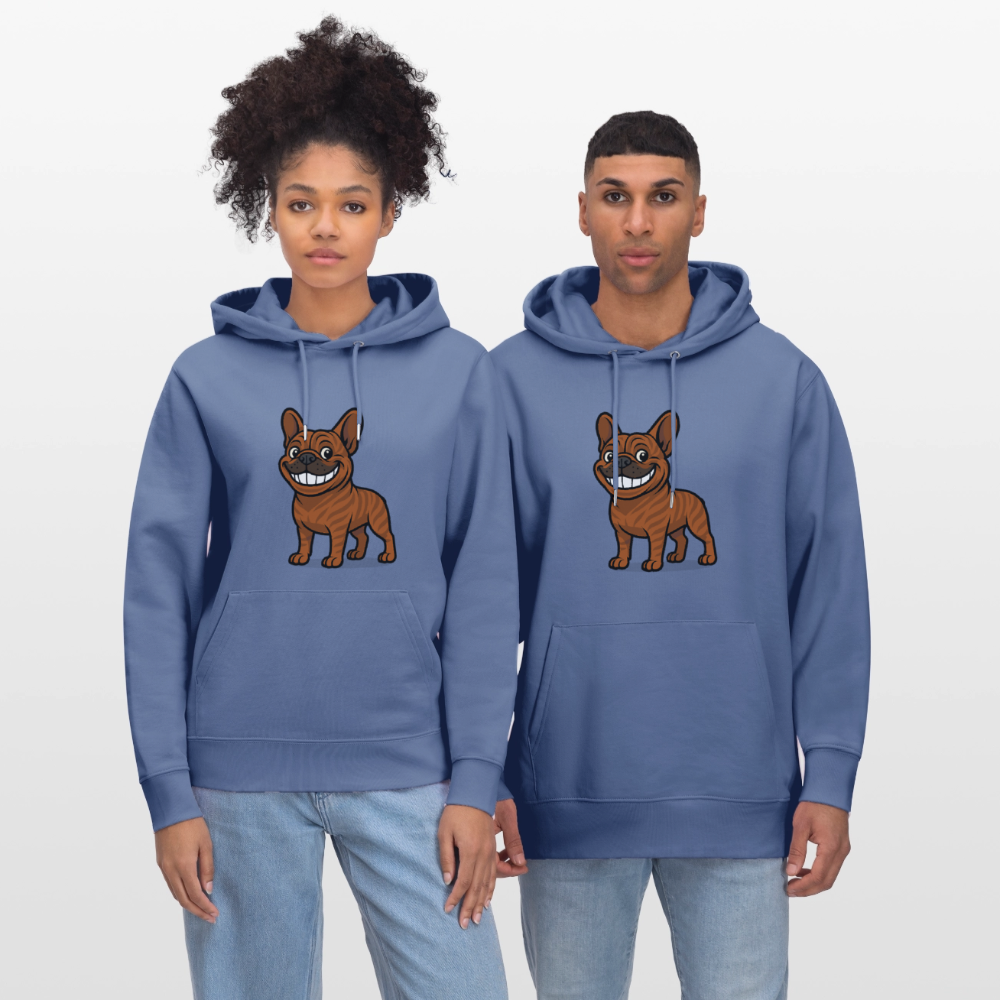 Französische Bulldogge Hoodie - Cartoon mit breitem Grinsen – Lustiges Hunde Motiv für Humor-Fans, Tierfreunde und Geschenkideen - Blau