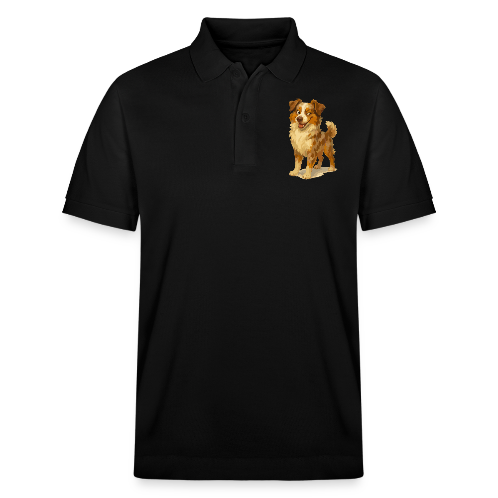 Australian Shepherd Poloshirt Frecher Cartoon mit verschmitztem Grinsen – Humorvolles Hunde Motiv für Tierfreunde und Geschenkideen - Schwarz