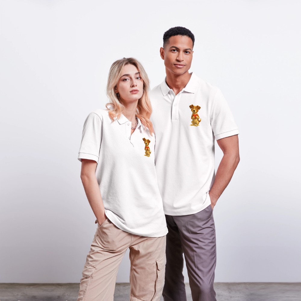 Jack Russell Terrier Poloshirt mit Herz – süßes Cartoon Motiv, liebevoller Hund, Geschenkidee für Valentinstag und Hundeliebhaber - Weiß