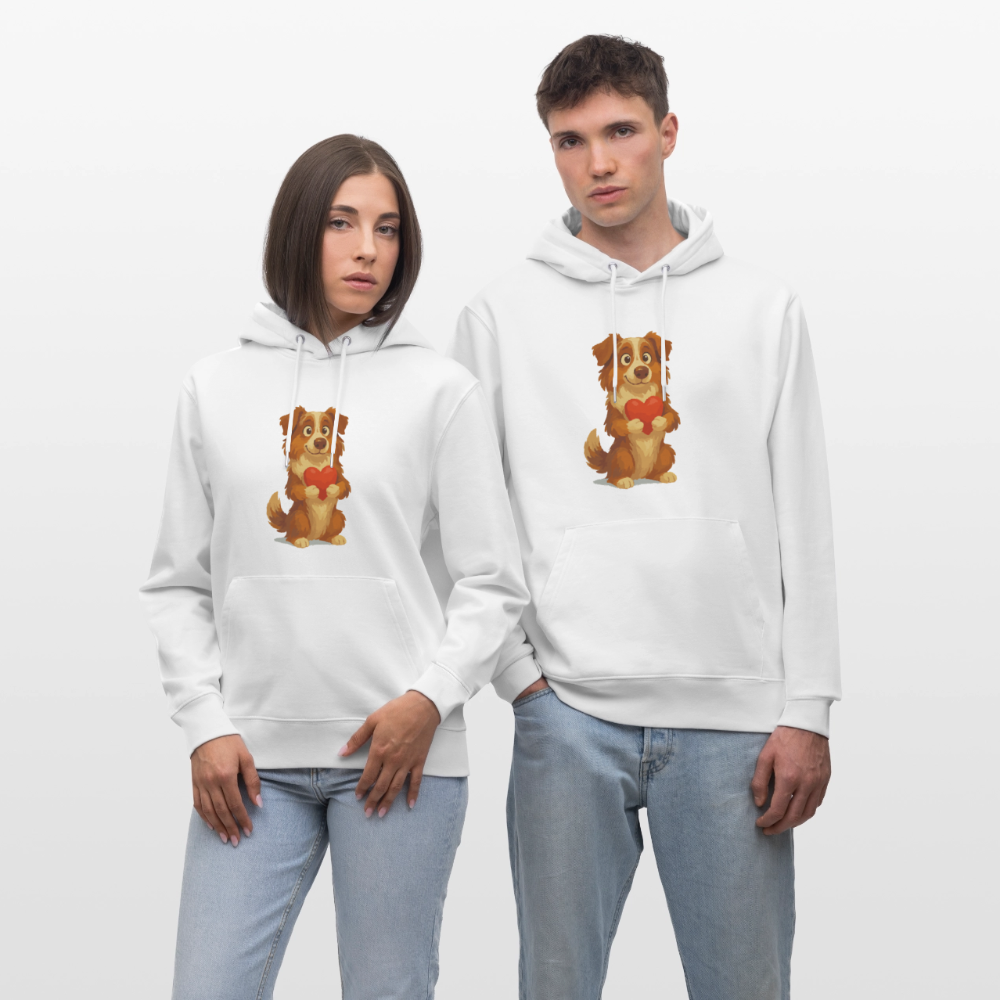 Australian Shepherd Hoodie Süßer Cartoon mit Herz – Liebevolles Hunde Motiv für Valentinstag, Freundschaft und Geschenkideen - Weiß