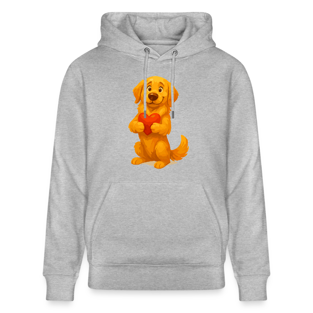 Golden Retriever Hoodie mit Herz – süßer Cartoon Hund, liebevolles Motiv für Hundeliebhaber, Valentinstag oder besondere Geschenkideen - Grau meliert