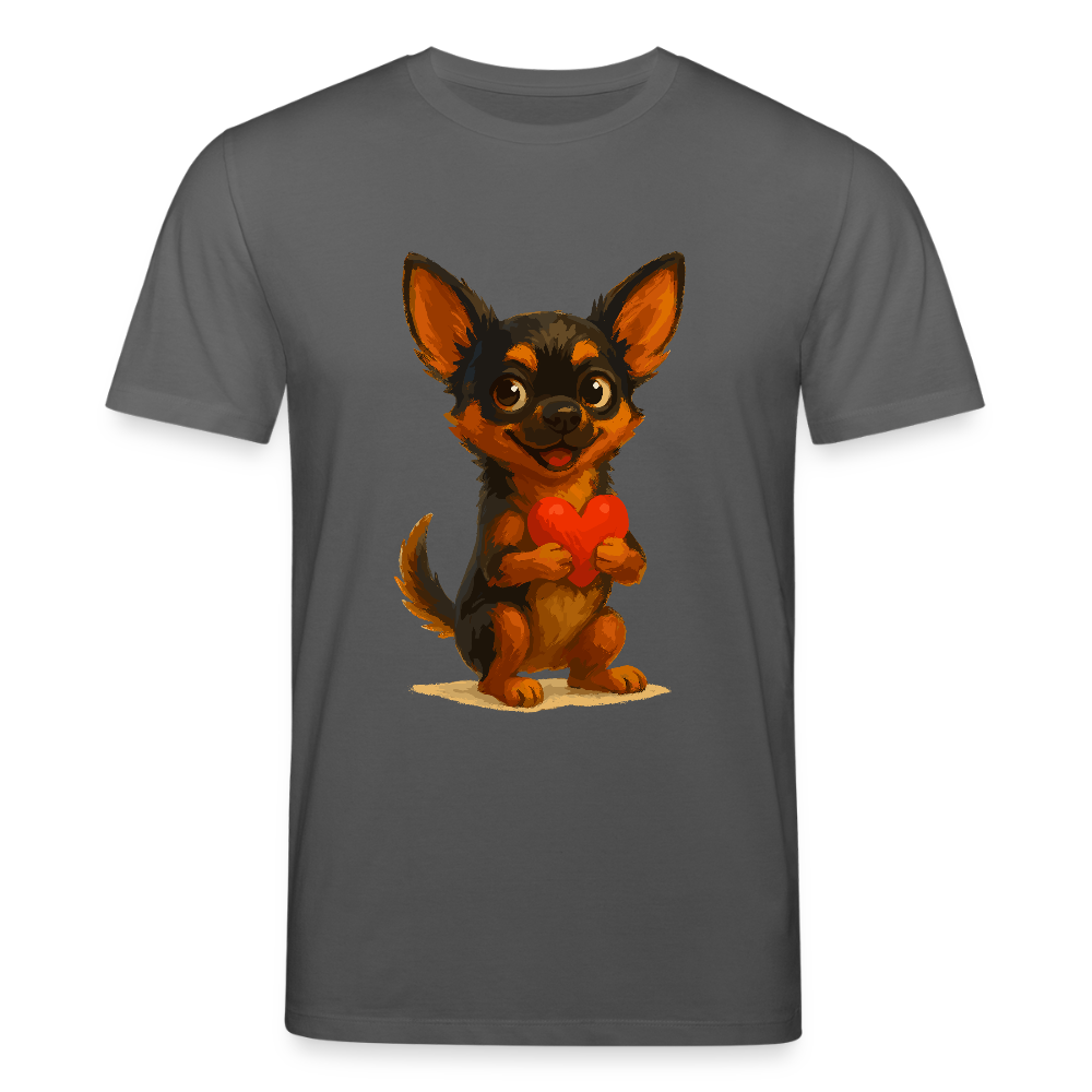 Chihuahua T-Shirt Cartoon Hund mit Herz – süßes Tiermotiv, Geschenkidee für Hundefans, Valentinstag und romantische Anlässe - Anthrazit