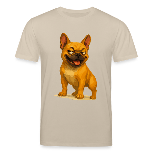 Französische Bulldogge T-Shirt - Frecher Cartoon mit verschmitztem Grinsen – Humorvolles Hunde Motiv für Tierfreunde und Geschenkideen - Beige