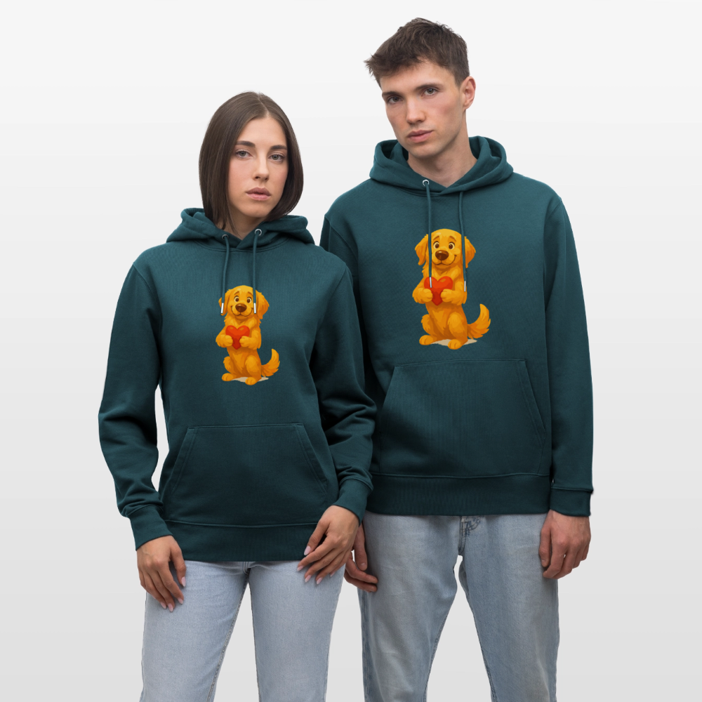 Golden Retriever Hoodie mit Herz – süßer Cartoon Hund, liebevolles Motiv für Hundeliebhaber, Valentinstag oder besondere Geschenkideen - Dunkles Petrol