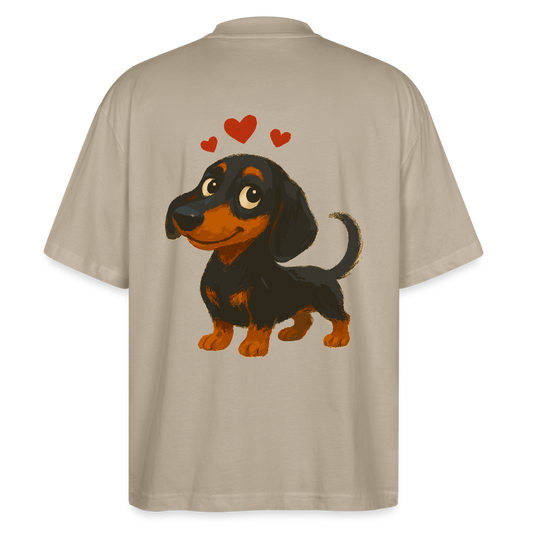 Dackel Oversized – Verliebter Cartoon Dachshund | Süßer Hund Pullover Geschenk mit Herzen für Valentinstag & Hundefans - Steingrau