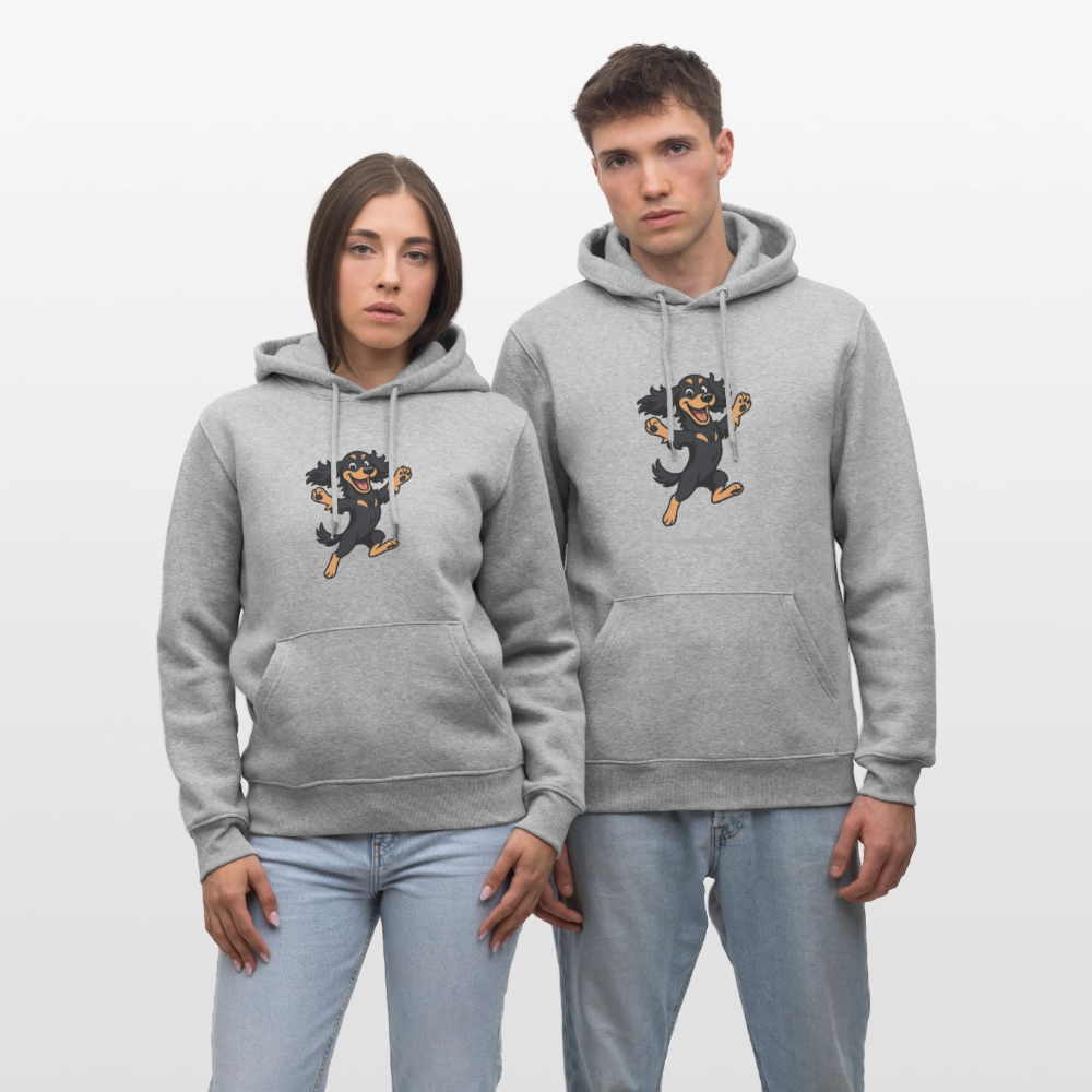 Cocker Spaniel Hoodie - fröhlicher hüpfender Cartoon  – lustiges Hundemotiv voller Freude, Geschenkidee für Hundeliebhaber und Tierfreunde - Grau meliert