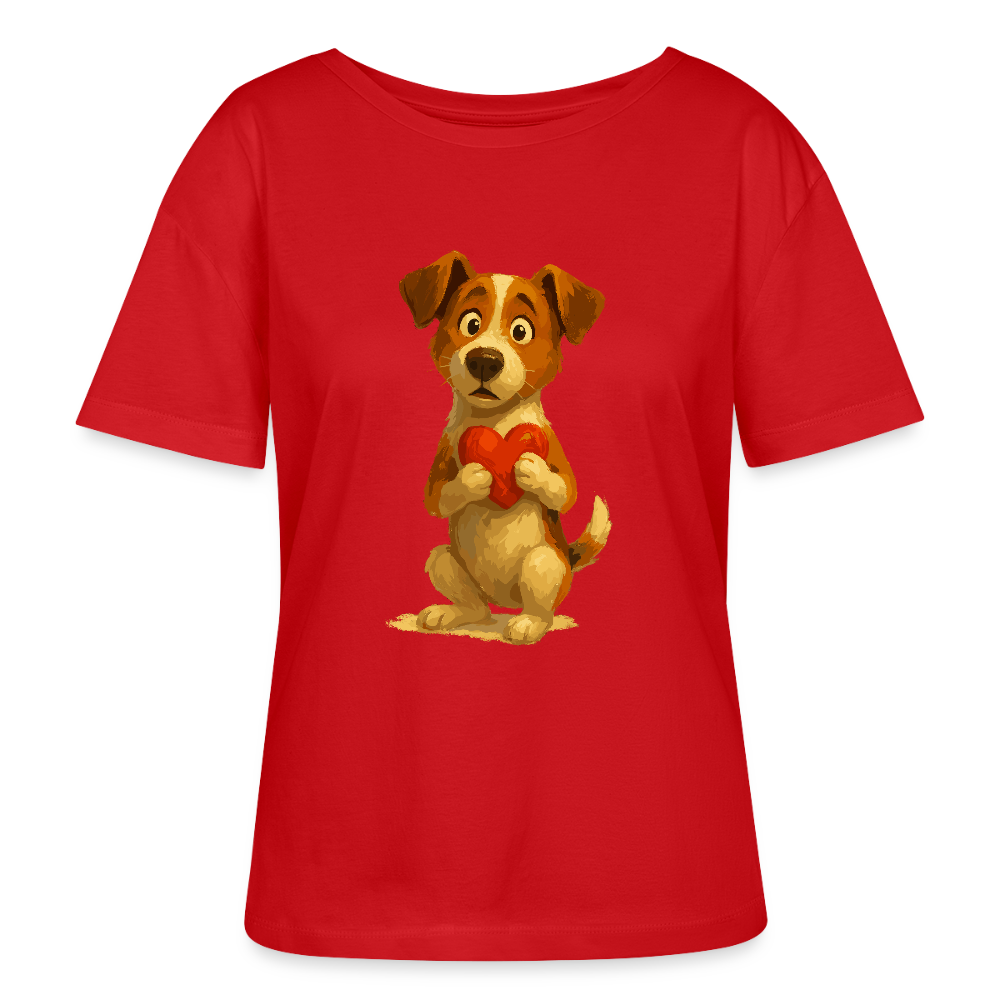 Jack Russell Terrier Shirt mit Herz – süßes Cartoon Motiv, liebevoller Hund, Geschenkidee für Valentinstag und Hundeliebhaber - Rot