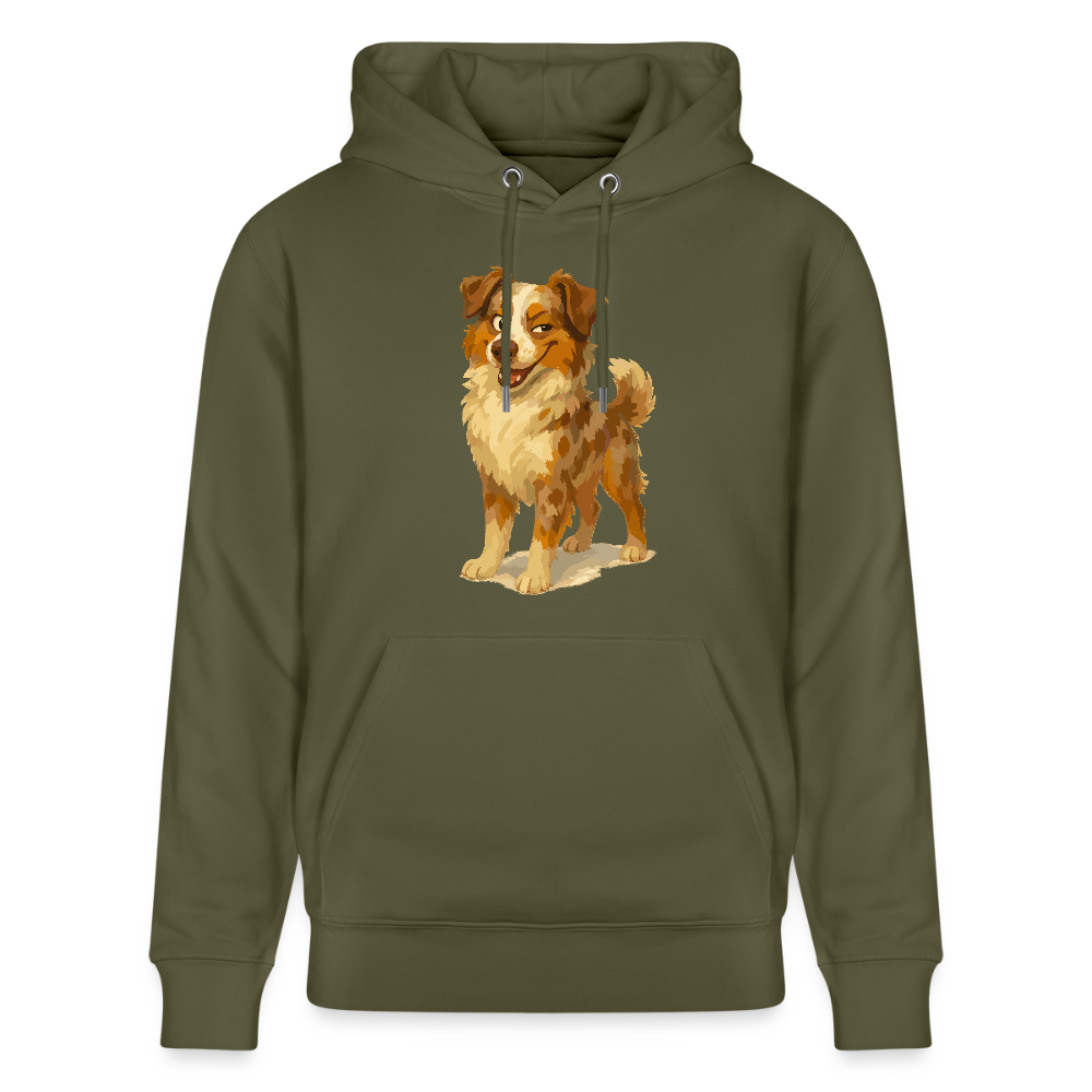 Australian Shepherd Hoodie Frecher Cartoon mit verschmitztem Grinsen – Humorvolles Hunde Motiv für Tierfreunde und Geschenkideen - Khaki Grün