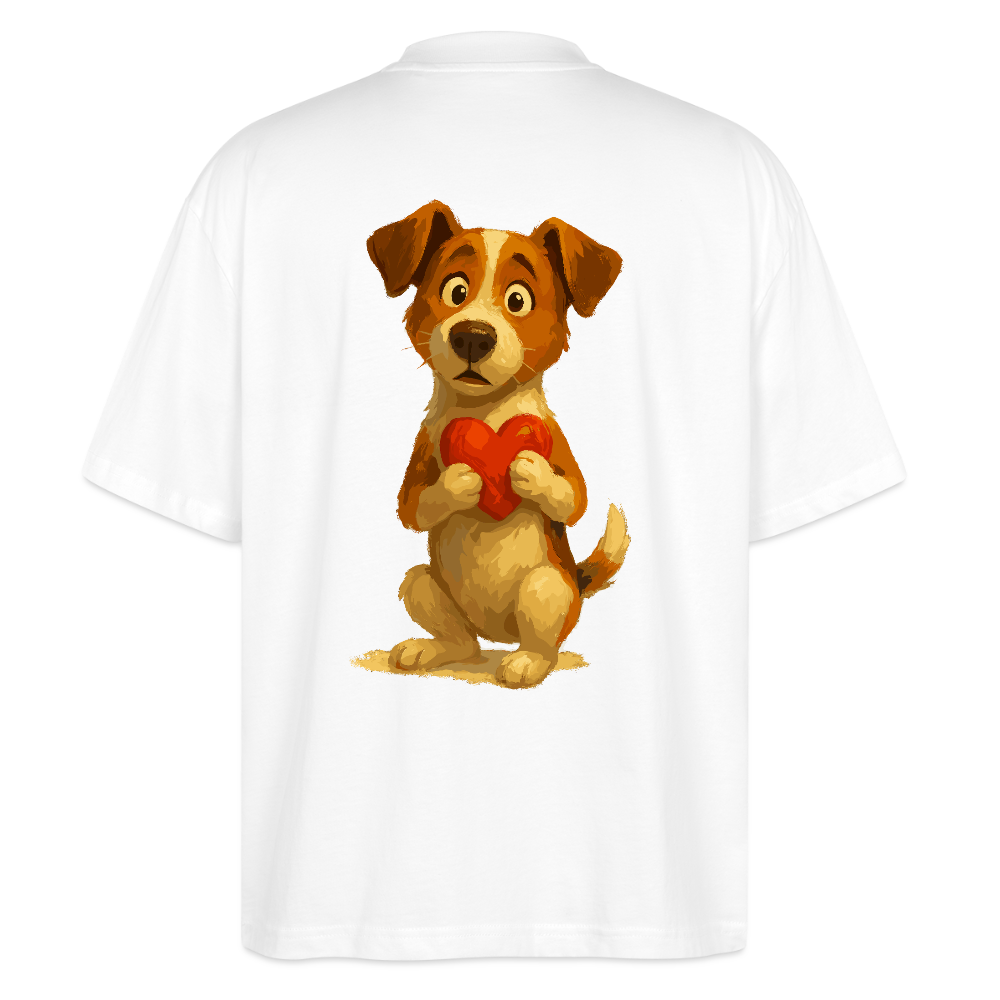 Jack Russell Terrier Oversized mit Herz – süßes Cartoon Motiv, liebevoller Hund, Geschenkidee für Valentinstag und Hundeliebhaber - Weiß