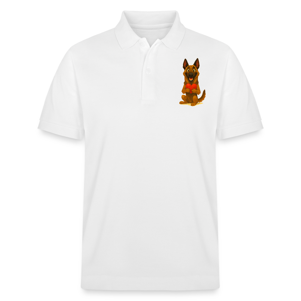 Malinois Poloshirt mit Herz Cartoon – liebevoller Belgischer Schäferhund als Hunde Motiv für Hundeliebhaber und Geschenkideen - Weiß