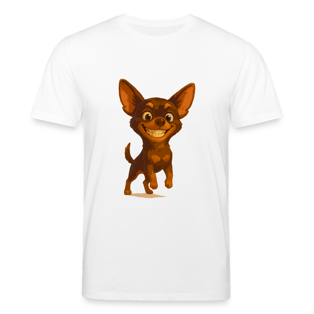 Grinsender Chihuahua T-Shirt Cartoon Hund – witziges Tiermotiv mit großem Lächeln, Geschenkidee für Hundefans und Tierfreunde - Weiß