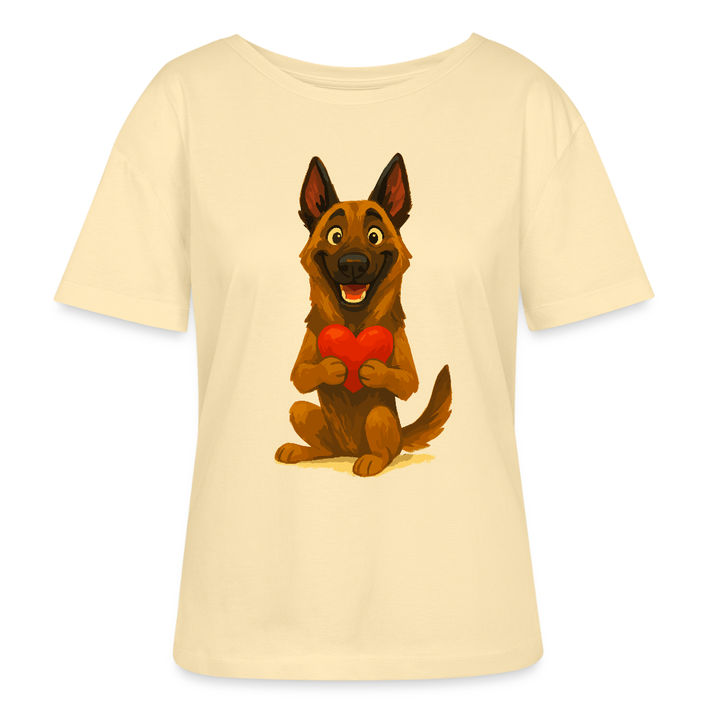 Malinois Shirt mit Herz Cartoon – liebevoller Belgischer Schäferhund als Hunde Motiv für Hundeliebhaber und Geschenkideen - Creme