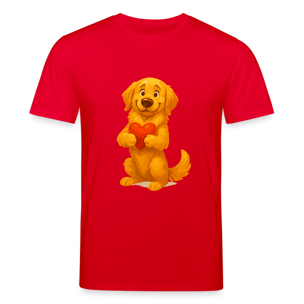 Golden Retriever T-Shirt mit Herz – süßer Cartoon Hund, liebevolles Motiv für Hundeliebhaber, Valentinstag oder besondere Geschenkideen - Rot