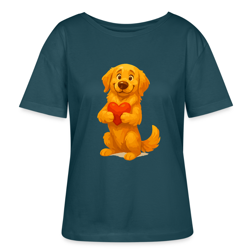 Golden Retriever Shirt mit Herz – süßer Cartoon Hund, liebevolles Motiv für Hundeliebhaber, Valentinstag oder besondere Geschenkideen - Dunkles Petrol