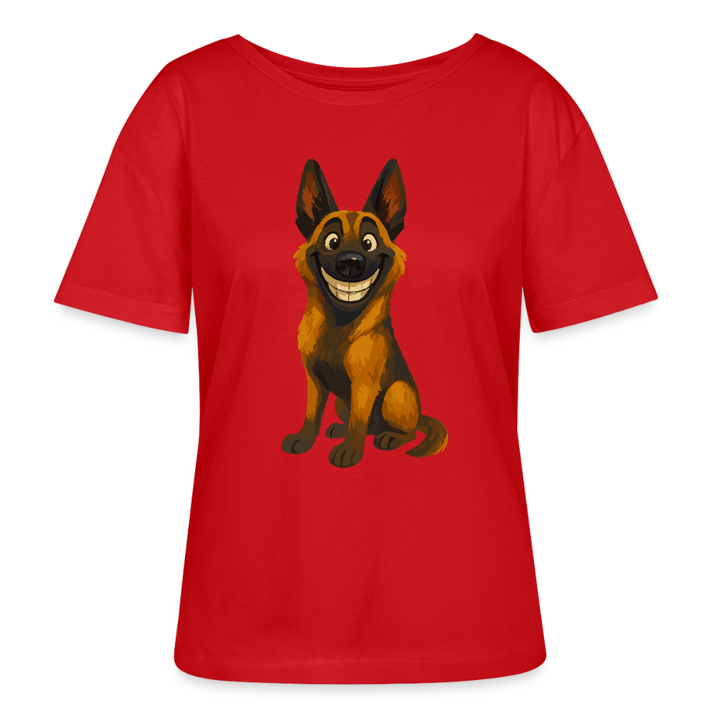 Malinois Shirt Grinsender Cartoon – lustiger Belgischer Schäferhund im gemalten Stil als humorvolles Hunde Motiv für Hundeliebhaber - Rot