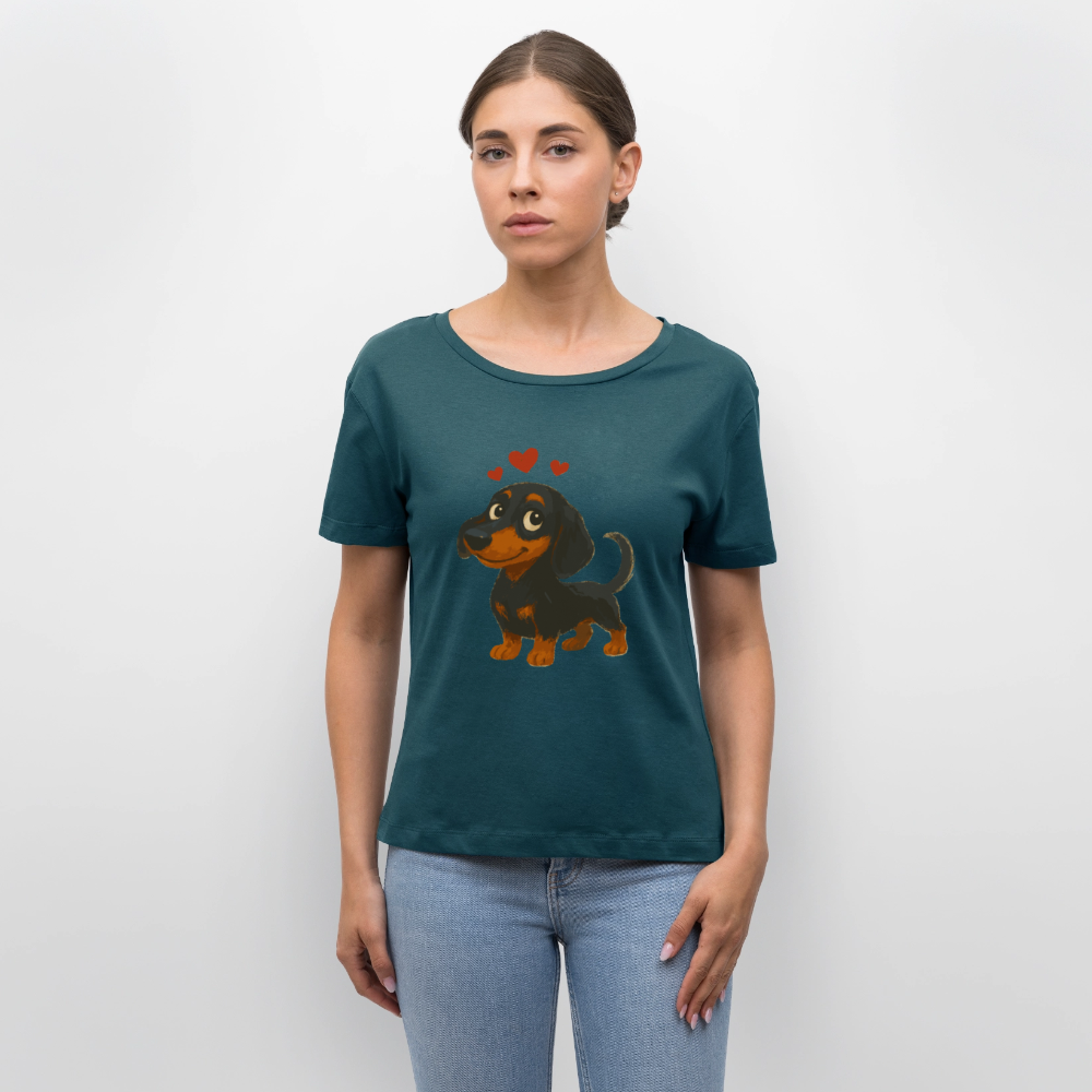 Dackel Shirt – Verliebter Cartoon Dachshund | Süßer Hund Pullover Geschenk mit Herzen für Valentinstag & Hundefans - Dunkles Petrol