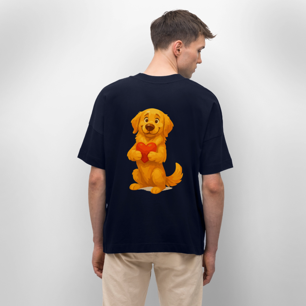 Golden Retriever Oversized mit Herz – süßer Cartoon Hund, liebevolles Motiv für Hundeliebhaber, Valentinstag oder besondere Geschenkideen - Navy
