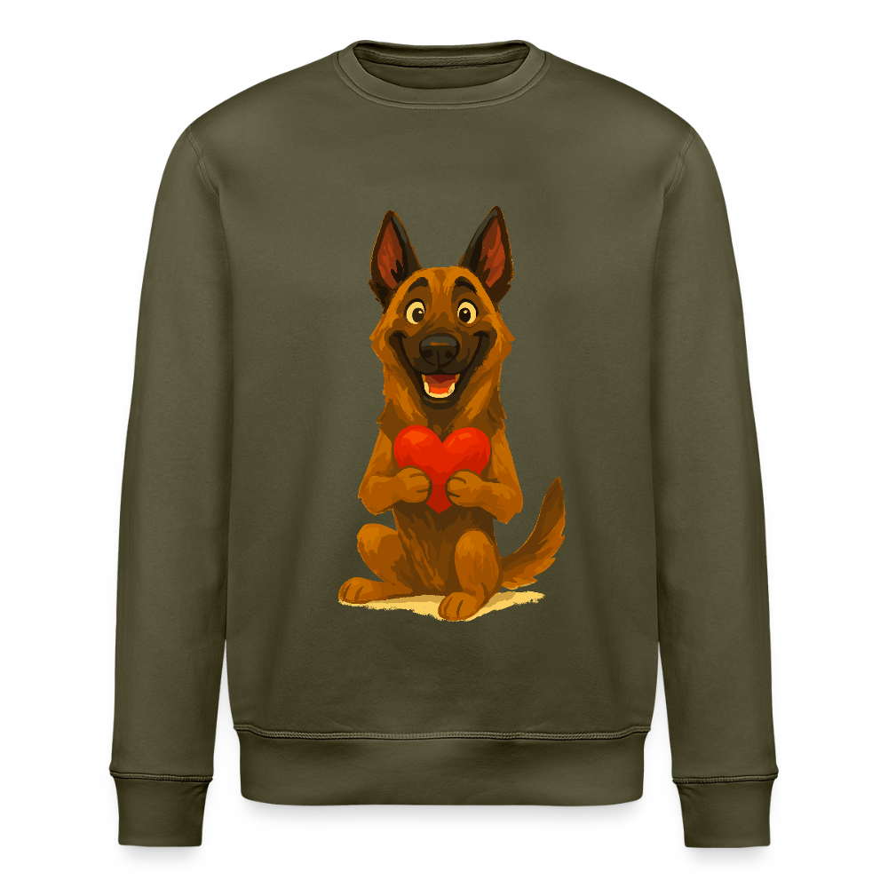Malinois Sweatshirt mit Herz Cartoon – liebevoller Belgischer Schäferhund als Hunde Motiv für Hundeliebhaber und Geschenkideen - Khaki