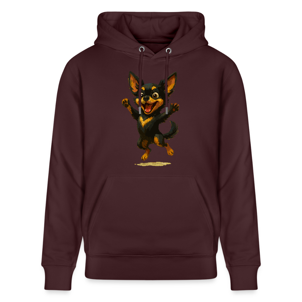 Fröhlicher Chihuahua Cartoon Hund – hüpfendes Tiermotiv voller Lebensfreude, witzige Geschenkidee für Hundefans und Tierfreunde - Maroon