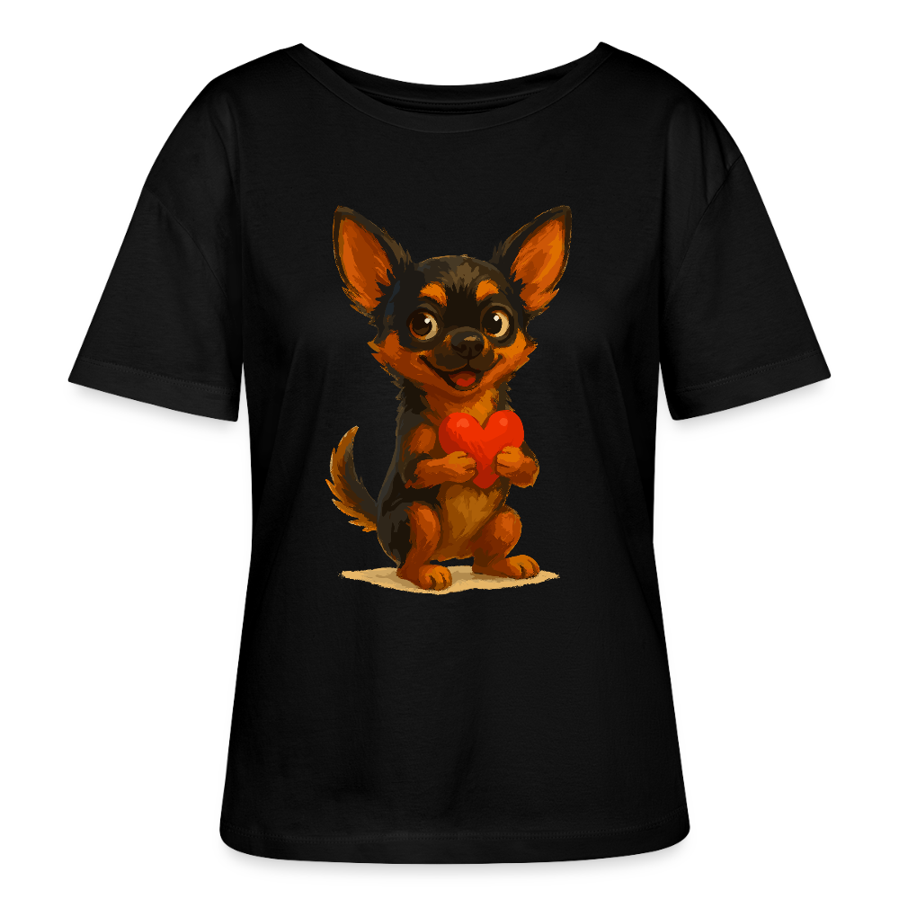 Chihuahua Shirt Cartoon Hund mit Herz – süßes Tiermotiv, Geschenkidee für Hundefans, Valentinstag und romantische Anlässe - Schwarz