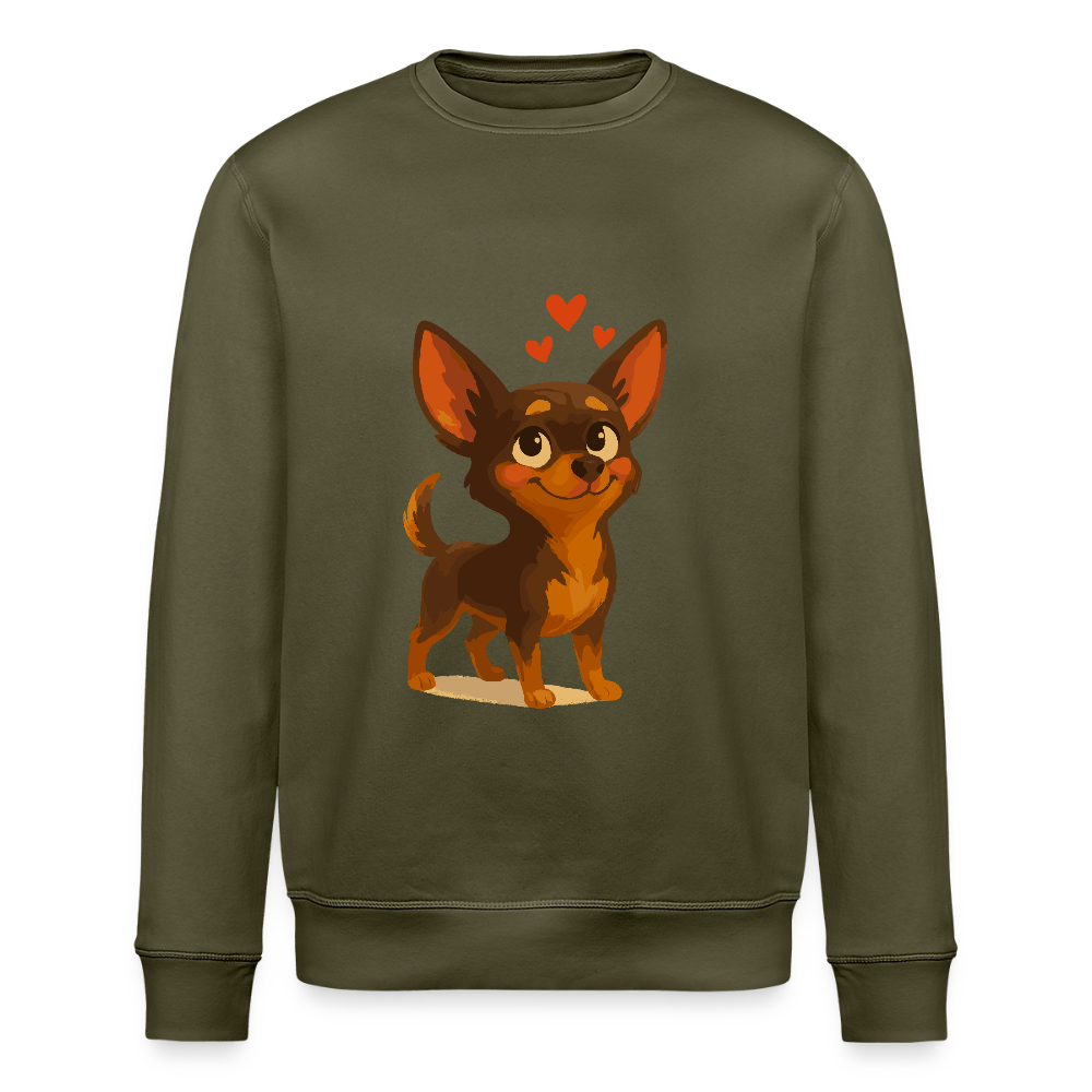 Verliebter Chihuahua Sweatshirt Cartoon Hund mit Herzen – süßes romantisches Tiermotiv, Geschenkidee für Valentinstag und Hundefans - Khaki
