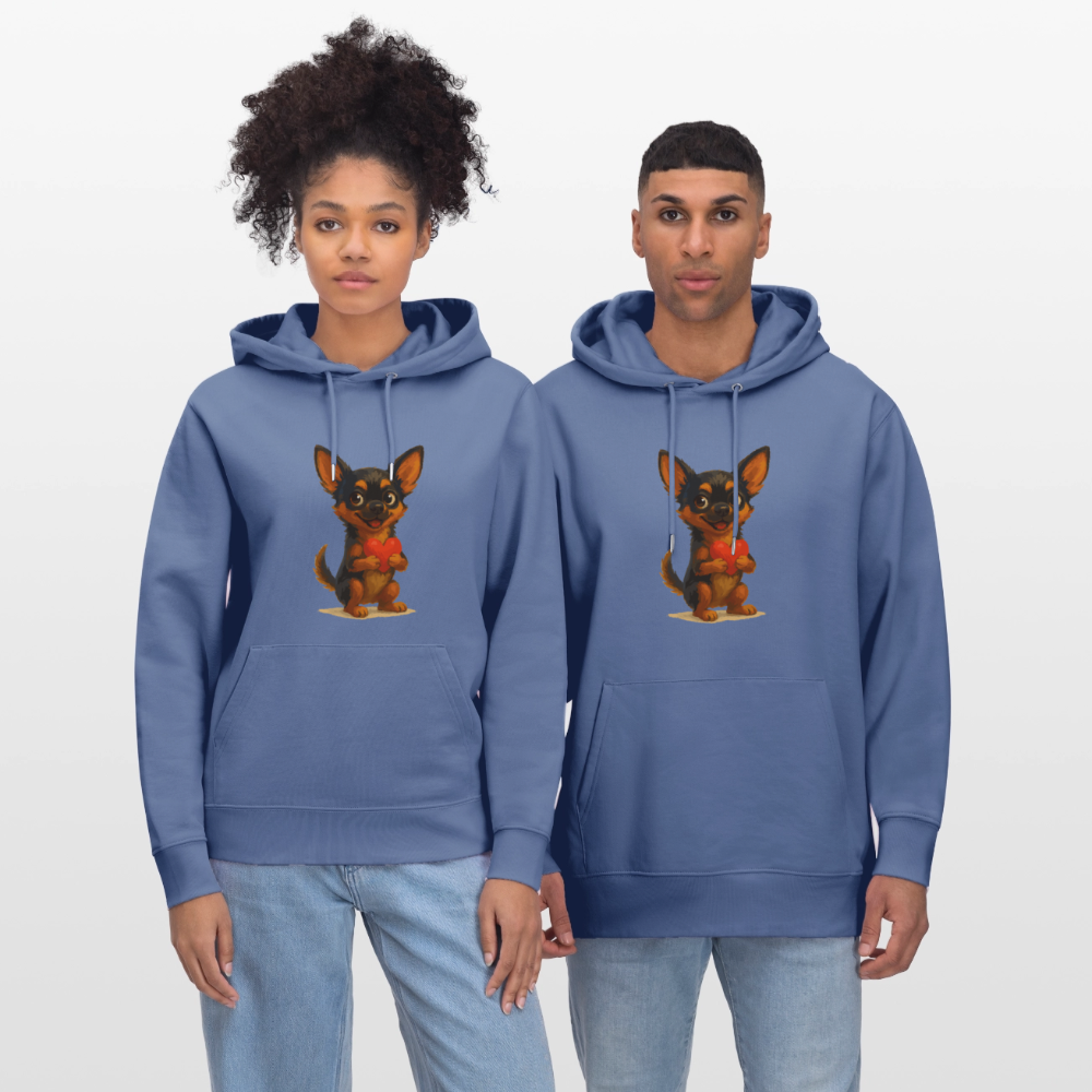 Chihuahua Hoodie Cartoon Hund mit Herz – süßes Tiermotiv, Geschenkidee für Hundefans, Valentinstag und romantische Anlässe - Blau