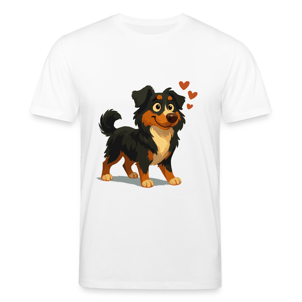 Australian Shepherd T-Shirt Verliebter Cartoon mit roten Herzen – Liebevolles Hunde Motiv für Valentinstag, Freundschaft und Geschenkideen - Weiß