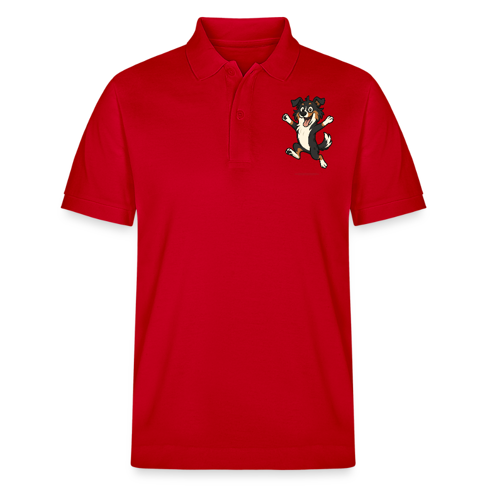 Australian Shepherd Poloshirt Cartoon hüpfend – Fröhliches Hunde Motiv voller Freude und Energie für Hundeliebhaber und Geschenkideen - Rot