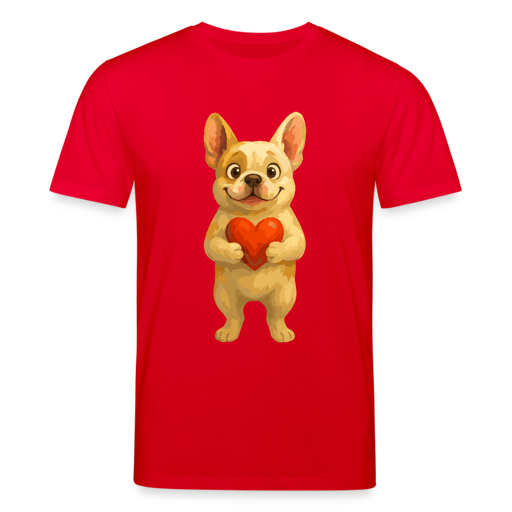 Französische Bulldogge T-Shirt mit Herz Cartoon – Liebevolles Hunde Motiv für Valentinstag, Freundschaft und Geschenkideen - Rot