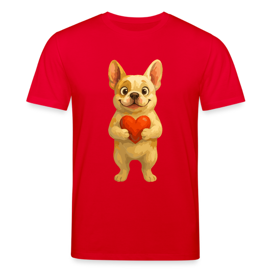 Französische Bulldogge T-Shirt mit Herz Cartoon – Liebevolles Hunde Motiv für Valentinstag, Freundschaft und Geschenkideen - Rot